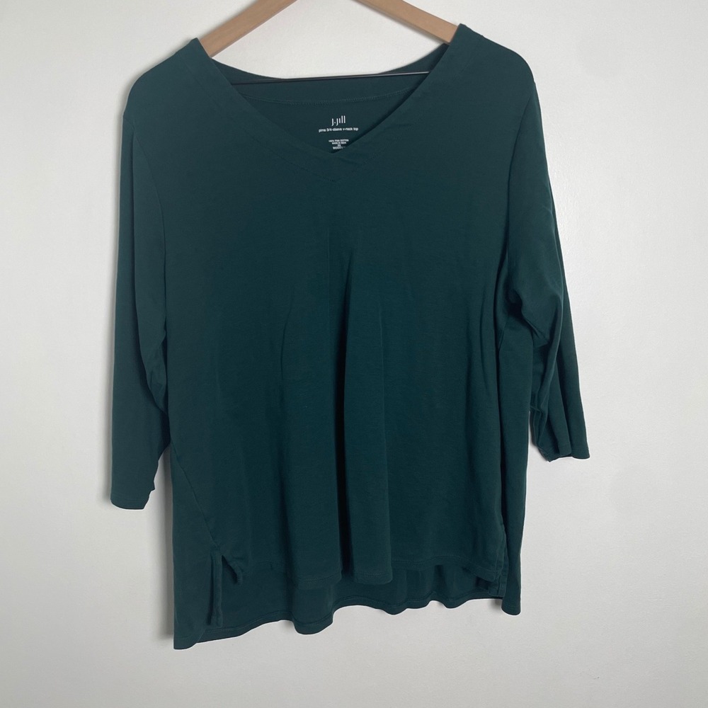 J Jill Top Women 2X Green Pima Cotton V Neck Casual Minimalist Quiet Luxury